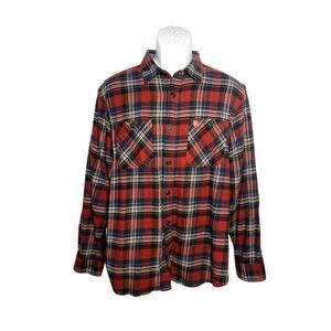 Coleman Men's Sz XL Red & Tan & Black Rugged  Plaid Flannel Button Up Logo Shirt